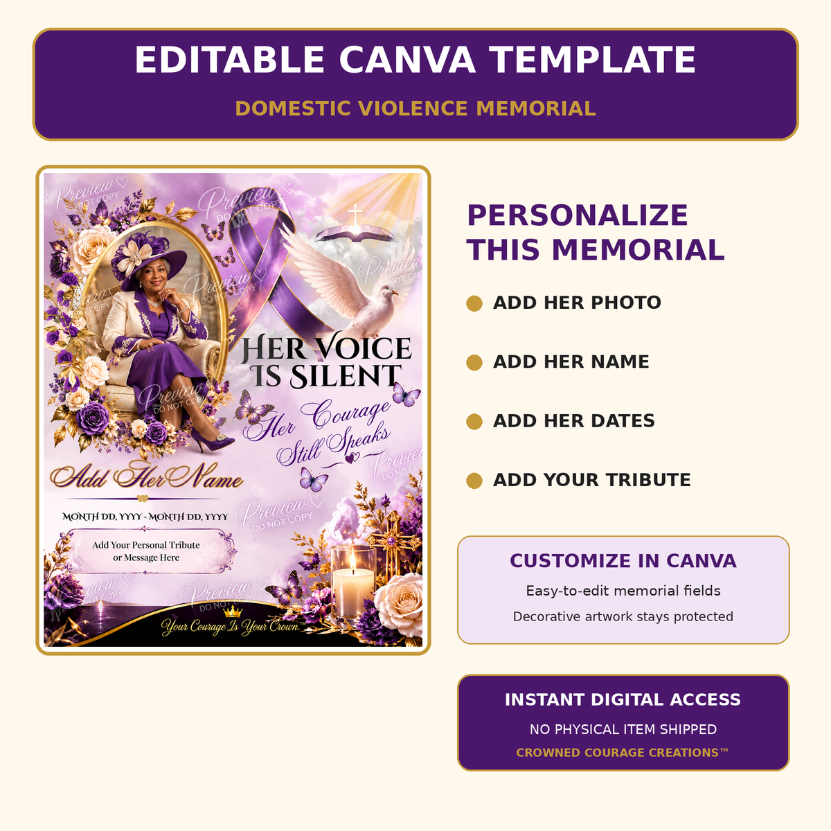 Domestic Violence Memorial – Editable Canva Template