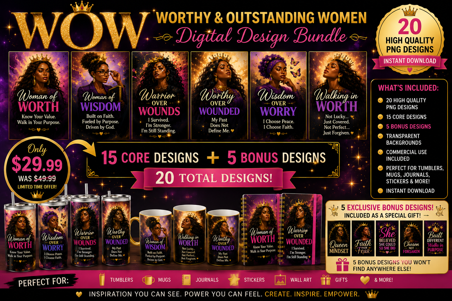 WOW Ultimate Digital Design Bundle | 20 PNG Designs