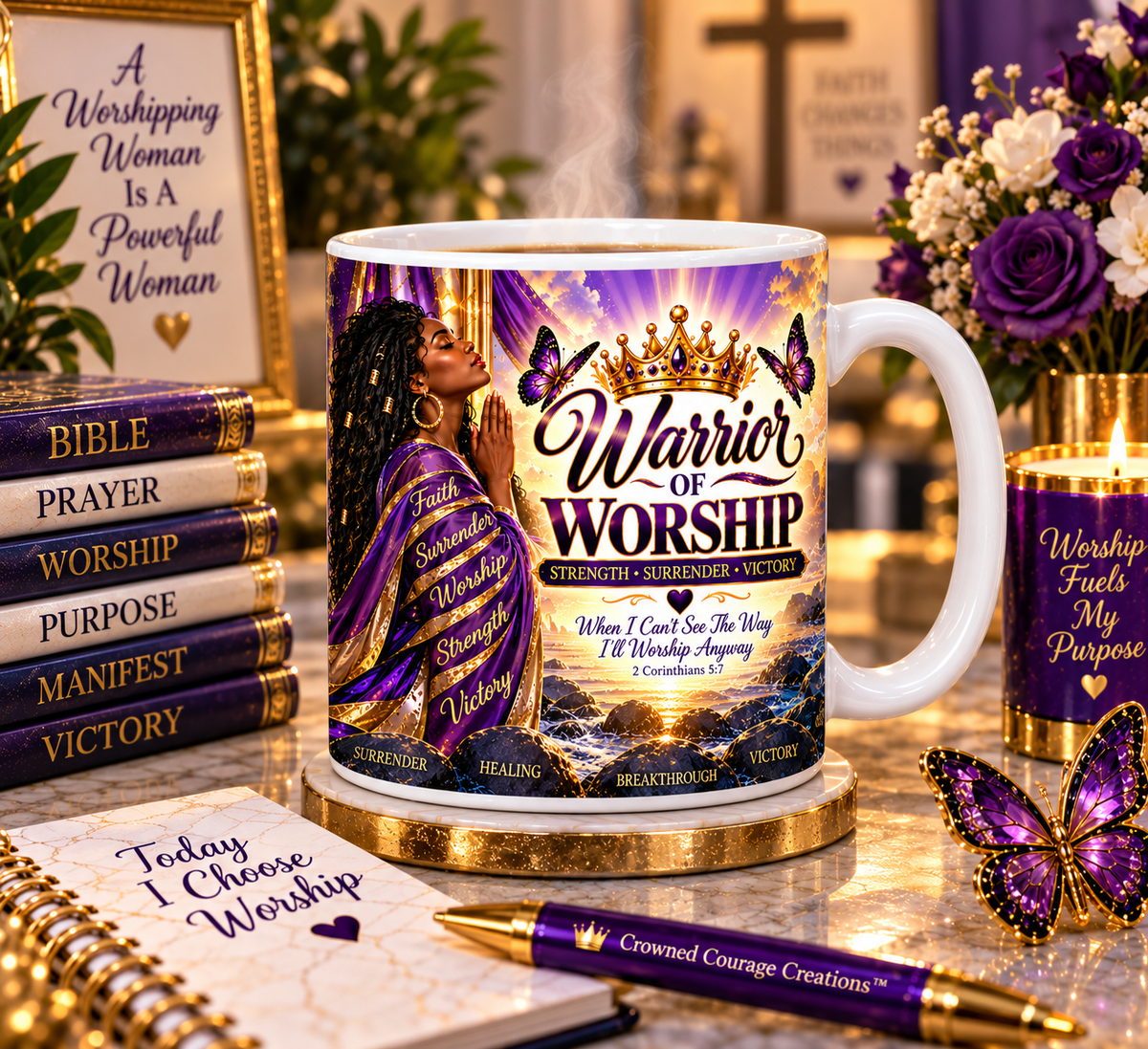 Warrior of Worship – Royal Purple & Gold Mug Wrap | Digital Download