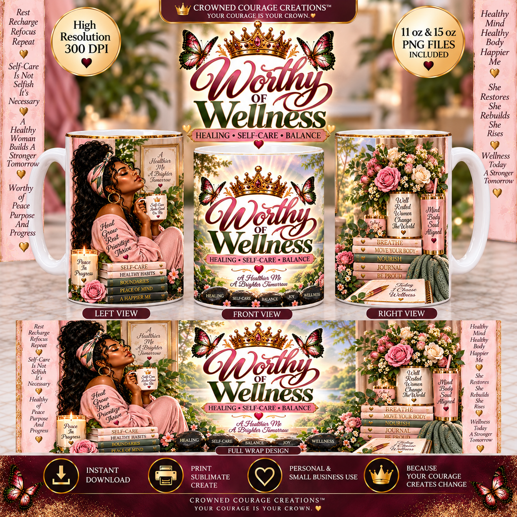 Worthy of Wellness – Blush Pink & Sage Mug Wrap | Digital Download