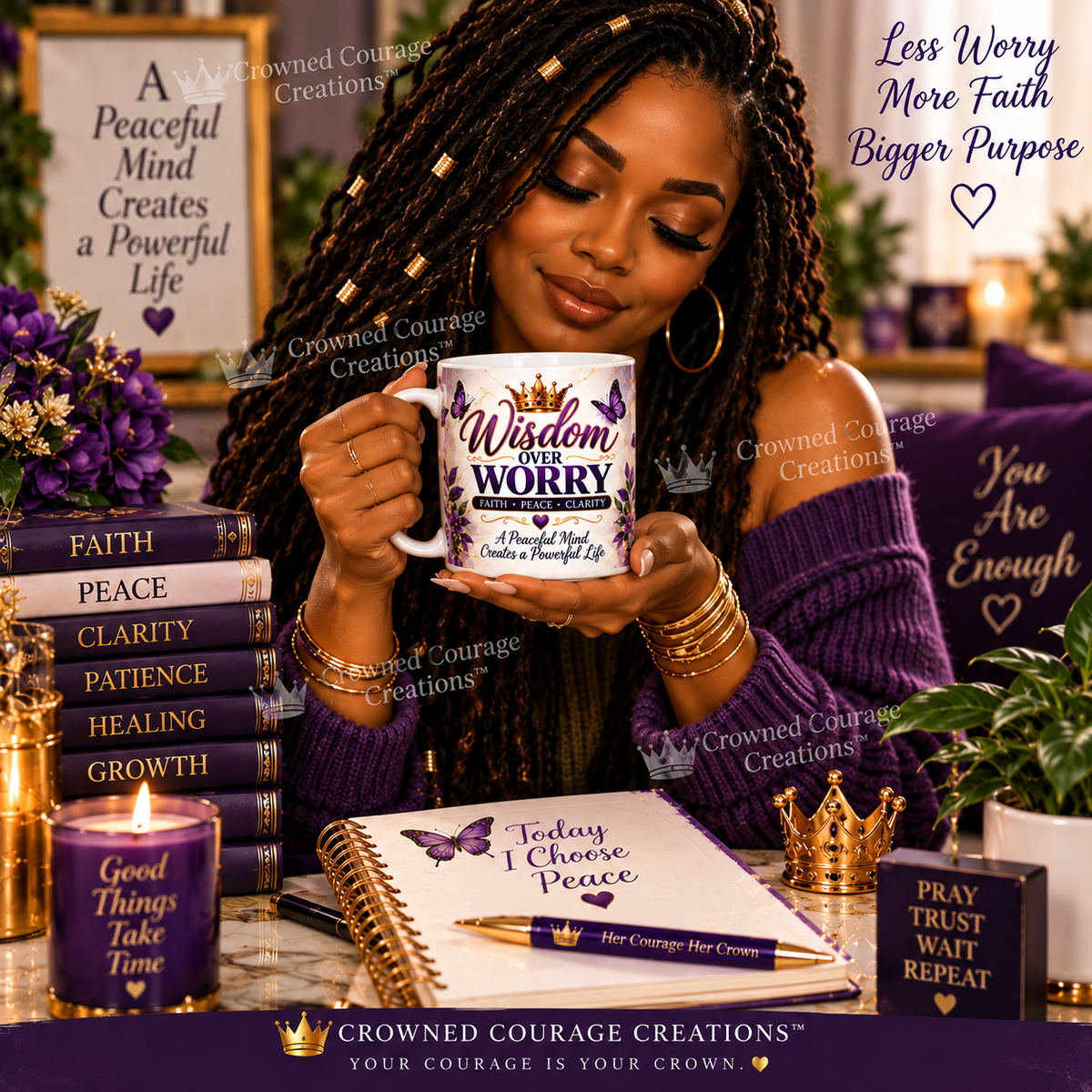 Wisdom Over Worry – Royal Purple Mug Wrap | Digital Download