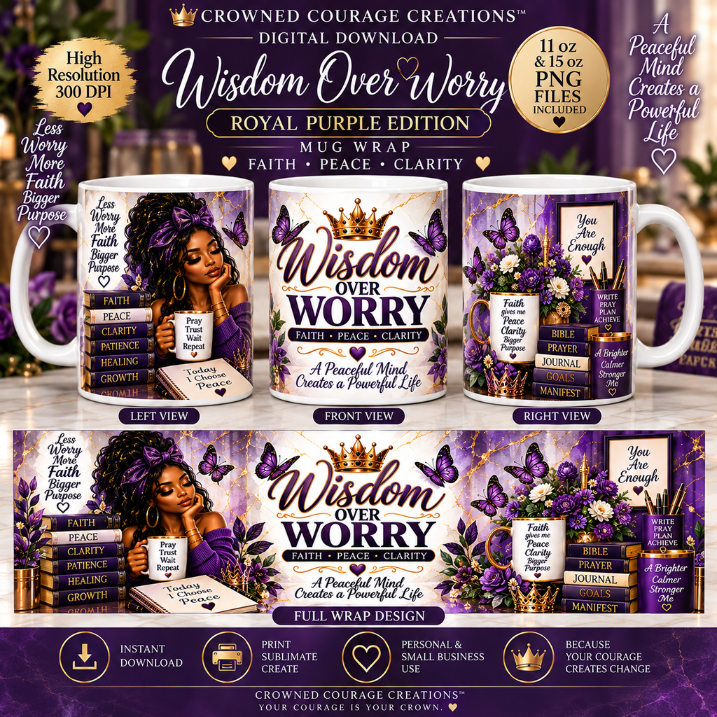 Wisdom Over Worry – Royal Purple Mug Wrap | Digital Download