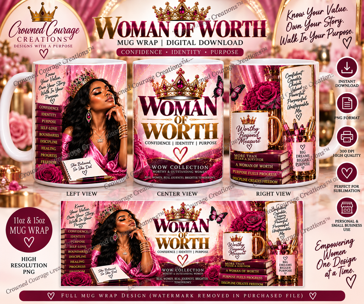 Woman of Worth – Signature Pink Mug Wrap | Digital Download