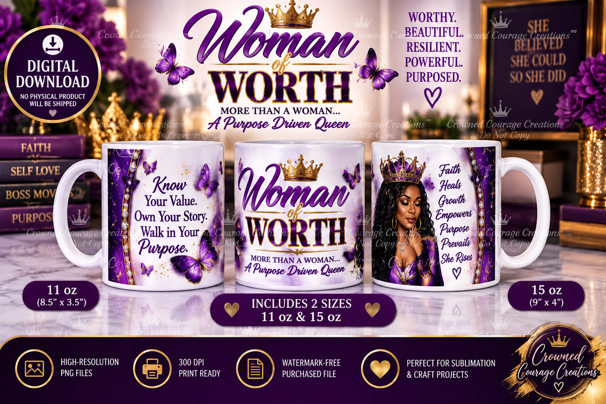 Woman of Worth – Royal Purple Mug Wrap | Digital Download