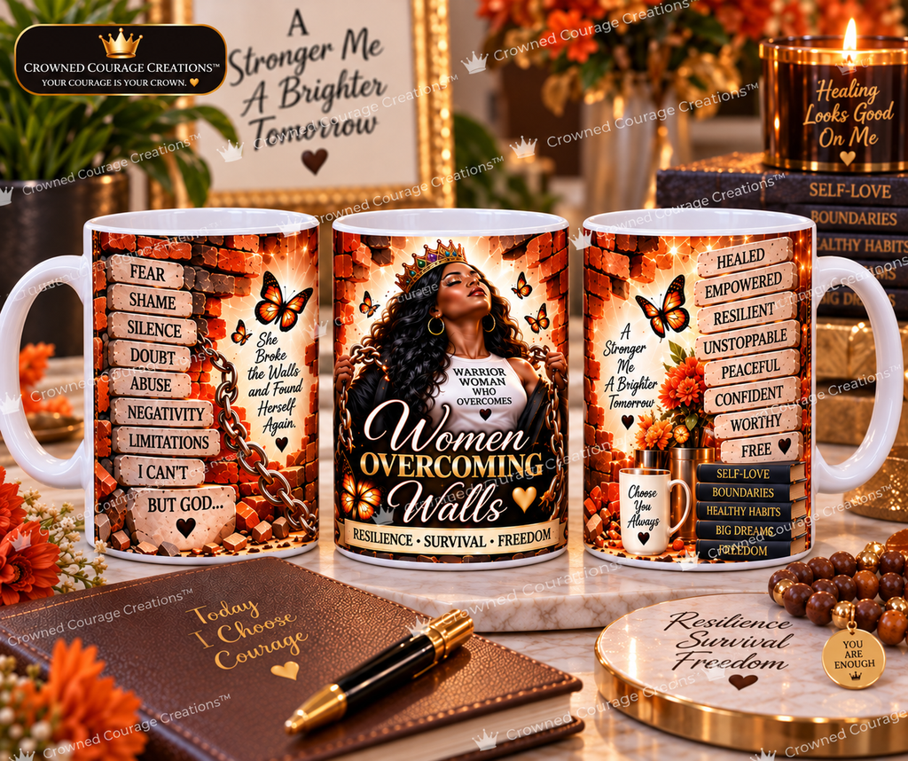 Women Overcoming Walls – Burnt Orange & Champagne Gold Mug Wrap | Digital Download